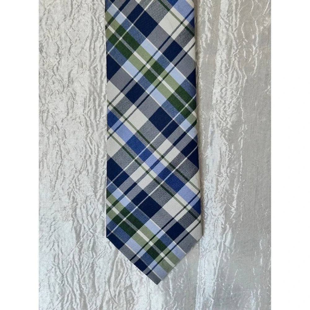Nautica‎ Mens Blue Green White Plaid 100% Silk Necktie RN 121148